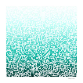 Ombré turquoise blue and white swirls doodles