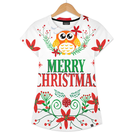 Merry Christmas Typography Christmas Owl Wreath