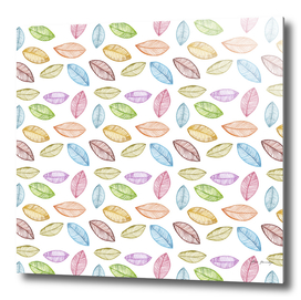 Watercolor multicolored leaves on white background