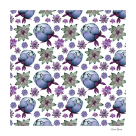 Succulents and Peonies Pattern 2