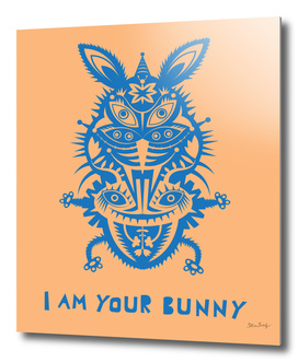 blue bunny on orange background