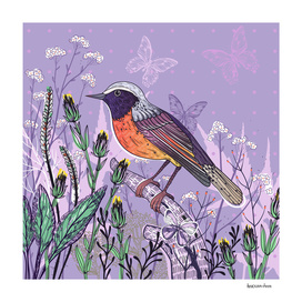 A bird on violet