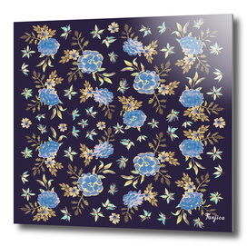 Blue Flowers. Dark Floral Pattern