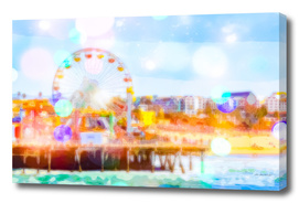 Santa Monica pier, California, USA with bokeh abstract