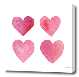 4 watercolor hearts.