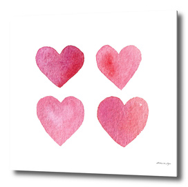 4 watercolor hearts.