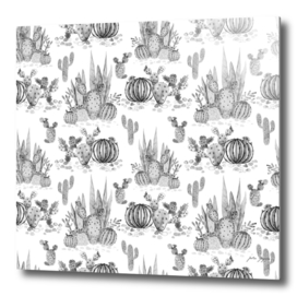White watercolor cactuses pattern