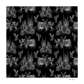Black watercolor cactuses pattern