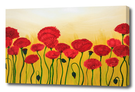 Abstraction Red Poppies Yellow Background