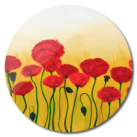 Abstraction Red Poppies Yellow Background