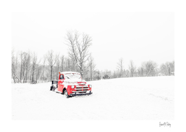 Old Red Farm Truck in Winter