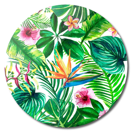Tropical leaves and flowers watercolor illustration