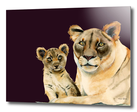 Motherhood | Mother Lion and Cub Watercolor Painting