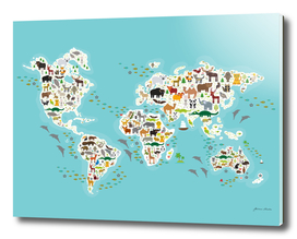 Cartoon animal world map, Animals from all over the world