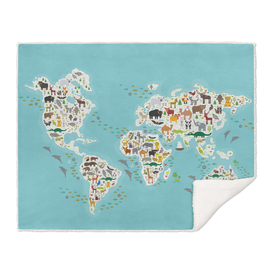 Cartoon animal world map, Animals from all over the world