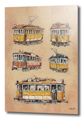 Old vintage yellow Trams