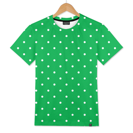 Small White Polka Dots with Green Background