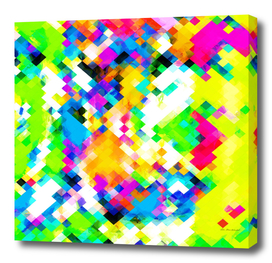 geometric square pixel pattern abstract in yellow green blue