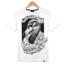 “Black Swan” inked black line graphic illustration