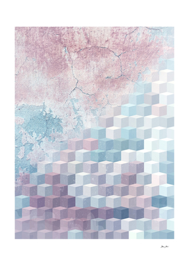 Distressed Cube Pattern - Pink and Blue