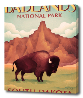 Bison Vintage Travel Poster Badlands