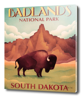 Bison Vintage Travel Poster Badlands