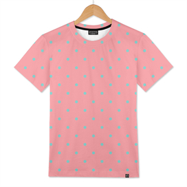 Aqua Dots with Coral Pink Background