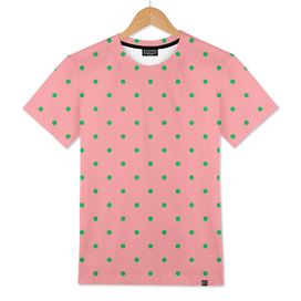 Green Dots with Coral Pink Background