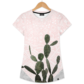 Cactus on Grey Marble with Pink Persian Mosaic Pattern