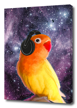 Bird Listening to Music in Outer Space