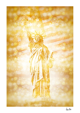 NEW YORK CITY Statue of Liberty with American Banner | gold