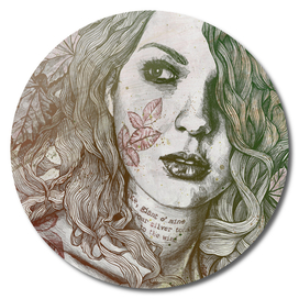 Wake: Autumn (street art woman with maple leaves tattoo)
