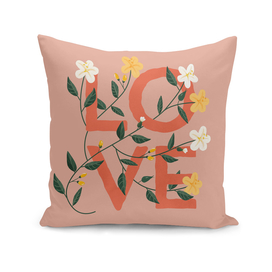 Love - A Pink floral watercolor vintage pillow