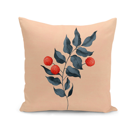 Vintage botanical pillow with red flower