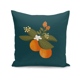 Botanical orange tree pillow in dark blue