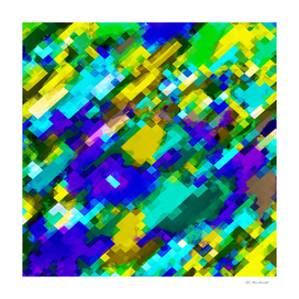 geometric square pixel pattern abstract in green blue yellow