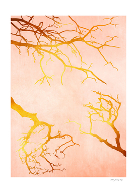 Golden Tree Branches on an Ocher and Pink Textured Old Metal