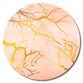 Golden Tree Branches on an Ocher and Pink Textured Old Metal