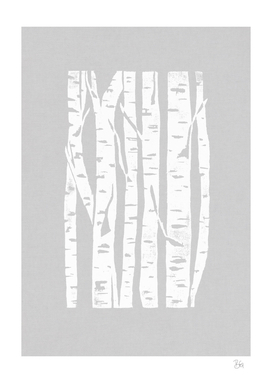 Woodcut Birches Grey