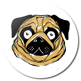 Face of a pug dog ink illustration