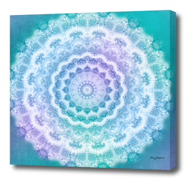 White Lacy Mandala on Teal and Purple