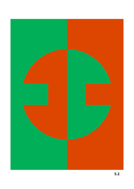 Orange Green Abstract Minimal Geometric Art