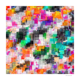 geometric square pixel pattern abstract in orange green pink