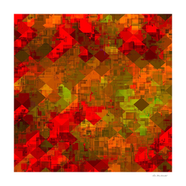 geometric square pixel pattern abstract in red orange green