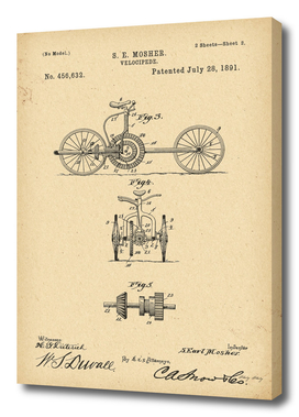 1891 Patent Velocipede Bicycle history invention