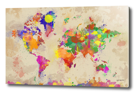 Watercolor World Map On Old Canvas