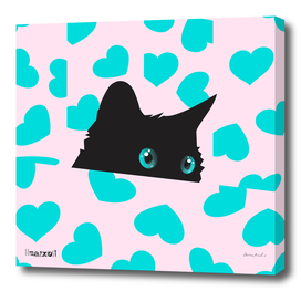 Cat on Blanket with Hearts