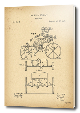 1869 Patent Velocipede Bicycle history  invention