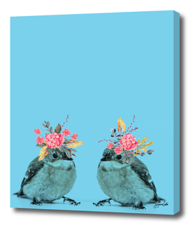 Sparrows & flowers