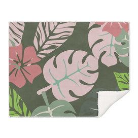 Tropical leaves green and pink paradises